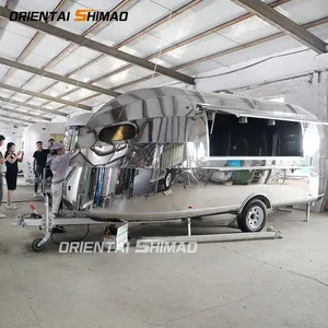 New Stainless Steel Mobile Food Trailer Truck Small Airstream Restaurant Cart for Home Use Hot Dogs Coffee Ice Cream Vending