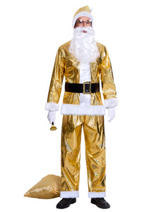 Costume Cosplay de Père Noël Doré pour Homme Adulte Costume de Noël Haut en Peluche Pantalon Chapeau Barbe Ensemble Complet Costume d'Halloween de Vacances 2025 - Product Image 6