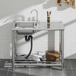 Detachable Stainless Steel One-piece Countertop <strong>Kitchen</strong> <strong>Sink</strong> Freestanding <strong>Outdoor</strong> Garden Single Bowl Basin Bathroom Utility <strong>Sink</strong> - Product Image 6