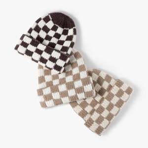 Gorro de Punto Clásico de Moda para Invierno, Grueso, Unisex, con Puño, Diseño a Cuadros, Tejido de Crochet - Product Image 1