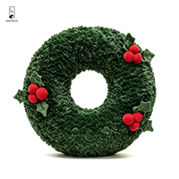 Coussin brodé en forme de visage souriant pour couronne de Noël, avec expression 3D et baies d'églantier, décoration de Noël pour la maison, le canapé et la porte