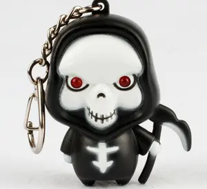 Wholesale Creative Halloween Shantou Death Devil LED Light Voile Sounds Shiny Keychain Cartoon Gifts Keychain Light