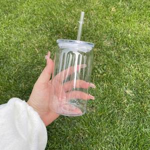 clear Transparent <b>Plastic</b> 16oz 20oz Acrylic Glass Can <b>Cup</b> with Bamboo Lid and Straw for Iced Coffee Soda Pop - Product Image 2