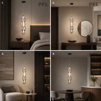 Suspension LED verticale mince avec boule en verre fumé ambré, cordon réglable, tête unique, pour table à manger, chambre à coucher, chevet