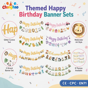 Set di striscioni personalizzati a tema per feste: sirena, dinosauro, farfalla, animali della giungla, ghirlanda di bandierine, striscione di buon compleanno con personaggi - Product Image 2