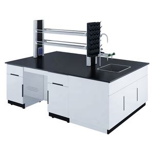 Tavolo da Laboratorio Moderno con Portareagenti, Lavello Resistente agli Agenti Chimici, per Uso in Laboratori, Ospedali e Studi Dentistici, Arredamento in Acciaio e Legno - Product Image 5