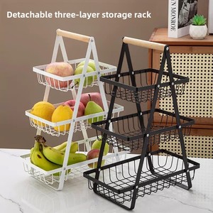 Panier rectangulaire en acier au carbone pour fruits <span class=keywords><strong>et</strong></span> légumes, étagère <span class=keywords><strong>de</strong></span> rangement <span class=keywords><strong>de</strong></span> cuisine, double ou triple niveau, suspendu ou à poser sur comptoir, sans installation - Product Image 2