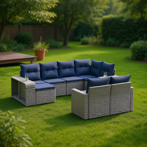Grey Poly <b>Rattan</b> Garden <b>Sofa</b> Set With Cushions 10 Piece Outdoor Furniture Contemporary Design - Product Image 2