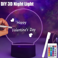 Lampe d'illusion 3D LED avec base d'affichage RGB 7/16 couleurs, plaque acrylique effaçable pour messages DIY, tableau en verre de résine, veilleuse tactile