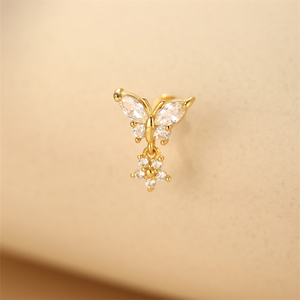 Piercing de Cartílago con Forma de Mariposa y Flor, Chapado en Oro de 18K, Plata 925, Zirconia 5A, 1.2*8mm - Product Image 3