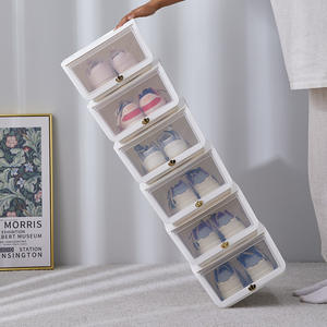 <b>White</b> Rectangle <b>Shoe</b> <b>Storage</b> Box Drawer Style Transparent Organizer Standing Type Strong Load Bearing Capacity Movable - Product Image 1