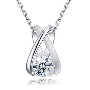 AAA GEMS 18k Gold Plated Moissanite Pendant Necklace 4 Prong Set Women Classic Style 1ct Fine Diamond Necklace