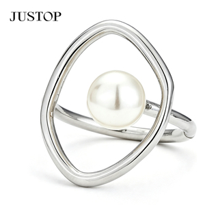 JUSTOP Geometric Cocktail <b>Ring</b> Rhodium Plated Stainless Steel Unisex Modern Fashion Jewelry for Party Daily Wear - Product Image 2