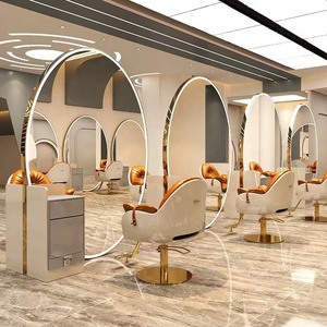 Mobili <span class=keywords><strong>da</strong></span> salone negozio di barbiere Black Styling Led Hair Full Body Salon Circular Wall Mirror Station Led <span class=keywords><strong>parrucchiere</strong></span> - Product Image 5
