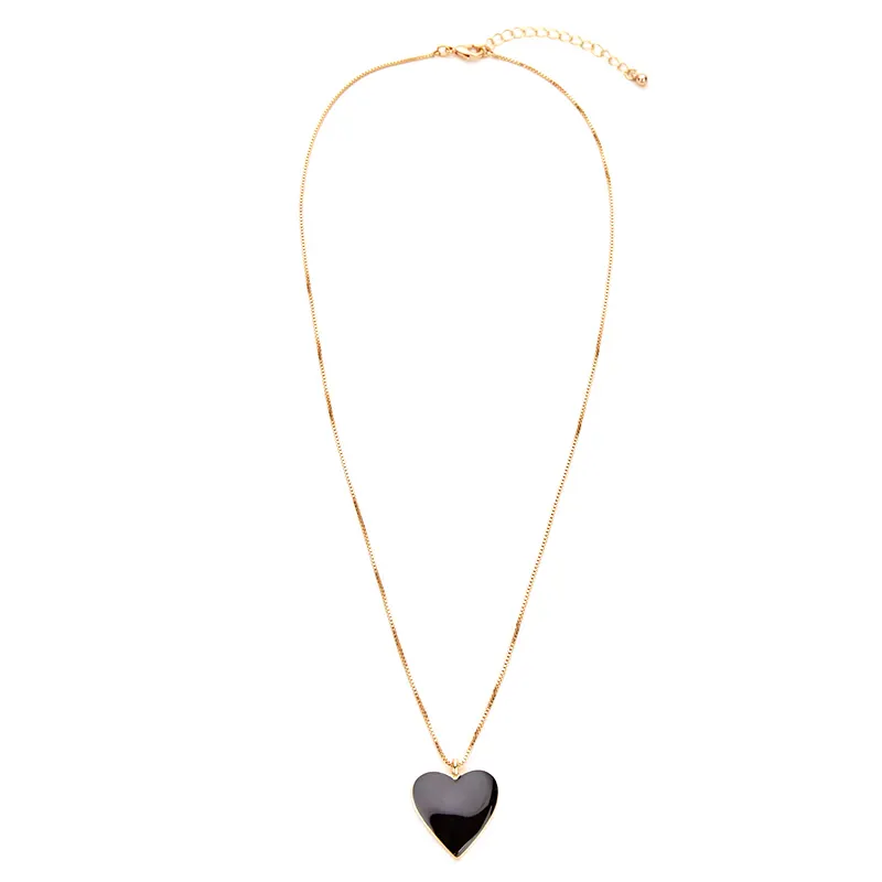 Collier classique en émail noir doré avec pendentif en forme de cœur, collier en émail de qualité supérieure