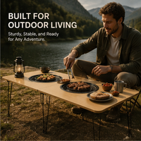 Table de barbecue de camping rectangulaire pliable portable en métal moderne d'extérieur avec deux fours à charbon