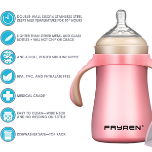 Biberons isothermes Fayren <span class=keywords><strong>sans</strong></span> BPA en acier inoxydable 316 avec poignée, tétine et couvercle, gourde pour enfants anti-fuite - Product Image 3
