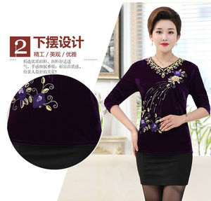 Nuova produzione di stile invernale caldo da donna t-shirt ricamata Casual Plus Size stampata a maniche lunghe camicetta alla moda da donna - Product Image 3