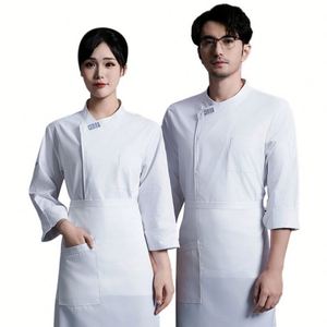 ชุดยูนิฟอร์มพนักงานร้านอาหารยุโรป เสื้อเชฟสไตล์ไทย ติดกระดุมแบบผูก เสื้อโค้ทเชฟสำหรับครัว เสื้อแจ็คเก็ตเชฟสั่งทำพิเศษสำหรับผู้ชาย สีเทา แขนยาว - Product Image 1