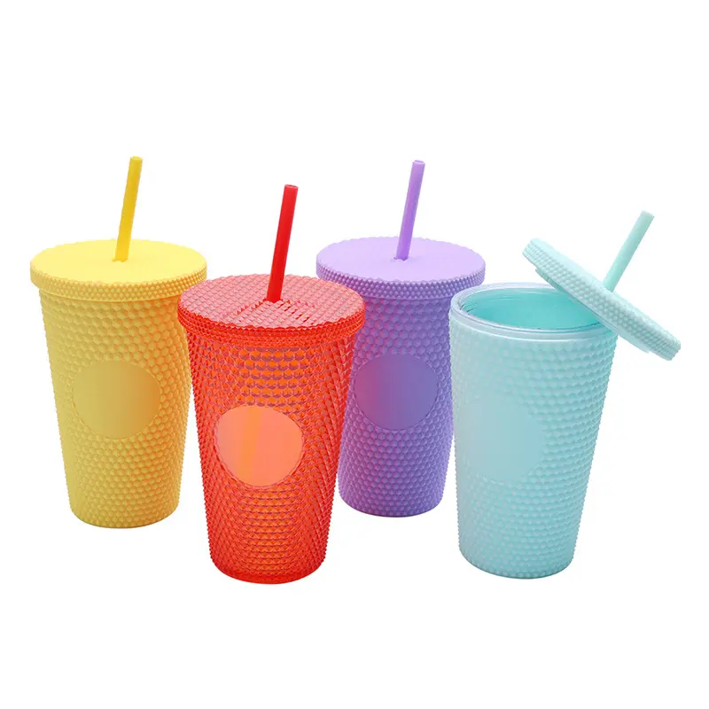 Z11 Vente Chaude Plusieurs Couleurs 480ML En Plastique Mat Durian Étanche Tasse Double Paroi Boisson Tasse Pailles Gobelet Bouteille