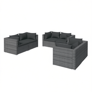 Gray Pe Rattan Garden Lounge Set 6 Seater Powder Coated Steel <b>Frame</b> Durable Outdoor Furniture Contemporary Design - Product Image 1