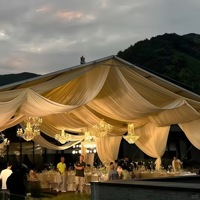 Voilages de plafond de luxe blancs pour mariage, lumières étoilées, rideaux en soie laiteuse ondulée, draperies de toit de tente, décoration élégante et romantique pour événements