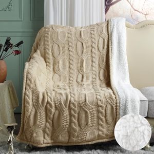 Cáp đan <span class=keywords><strong>Sherpa</strong></span> quá khổ ném đảo ngược chăn lót ấm cúng bông pha trộn Áo len dệt kim chăn - Product Image 6