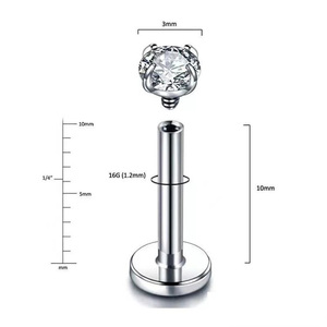 Anneau de lèvre Getta 16G en zircon, motif cœur, vintage, filetage interne, labret plaqué argent, bijoux de piercing corporel, titane ASTM F136 - Product Image 4