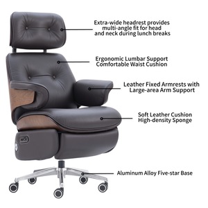 Sedia da <span class=keywords><strong>Ufficio</strong></span> Ergonomica Elettrica in Pelle Stile Mid-Century Modern |   Supporto Lombare in Legno |   Poggiapiedi |   Poltrona Reclinabile per Casa e <span class=keywords><strong>Ufficio</strong></span> - Product Image 5