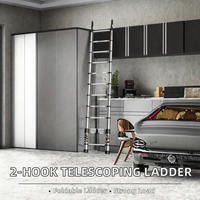 Échelle industrielle télescopique droite en aluminium moderne avec grandes crochets amovibles, capacité de charge 150 kg, hauteur extensible, pliable