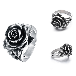 Anello di Moda Hip Hop Punk Gotico con Fiori di Camelia in Pietra Preziosa, Gioiello Vintage in Acciaio Inossidabile Titanio 316L per Uomo, Vendita all'Ingrosso - Product Image 1