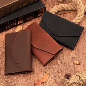 Long Crazy Horse Card Holder Leather Wallets Designer Money Clips Leather Wallet For Men