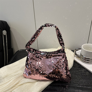 Silver <b>Sequin</b> <b>Handbag</b> Fashionable Design Metallic Material Open Closure Daily Use Women's Tote Bag - Product Image 4