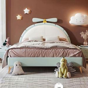 Cama Infantil Moderna Estilo Princesa, Tamaño Completo, Tapicería de Algodón, Diseño de Madera Cómodo para Niños y Niñas, Muebles de Dormitorio con Diseño del Zodiaco Libra - Product Image 1