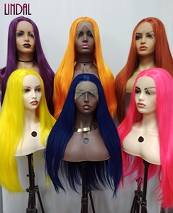 Parrucca sintetica lunga giallo rame rosso resistente al calore con onda del corpo in pizzo anteriore ondulato parrucca libera per capelli naturali alla moda senza colla - Product Image 2