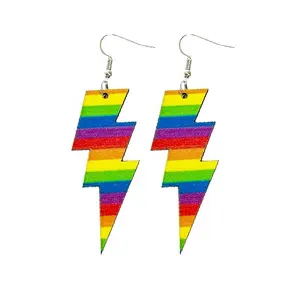 Cross-border Amazon wood printing popular hot spot leopard print lightning rainbow sunflower pencil earrings gay earrings