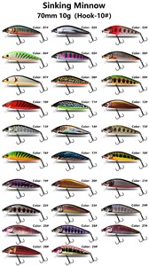 New 70mm 10g Bionic wobblers Mồi Câu Cá 29 màu sắc cứng ABS chìm Minnow wobblers với cá hồi thu hút móc cho sông câu cá - Product Image 3