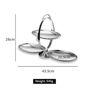 Plateau à collations à 3 niveaux en acier inoxydable avec poignée - Plateau de service argenté poli pour noix, apéritifs et présentation sur <span class=keywords><strong>table</strong></span> de fête - Product Image 6