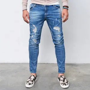 新しいデザインの復元されたデニムジーンズパンツ男性用粉砕ジーンズタイトジーンズ