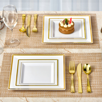 Assiettes de mariage en plastique doré pour les fêtes de Pâques Thanksgiving Anniversaire Assiettes carrées en plastique pour mariage