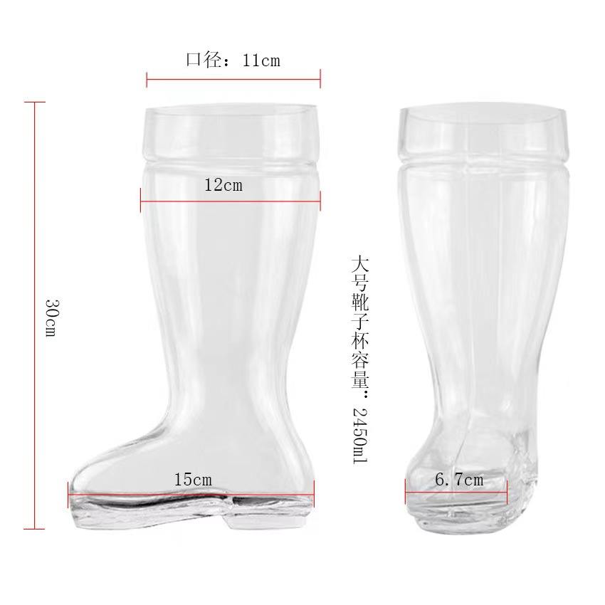 Wholesale Custom 1 Litre mouth blown boot shaped beer glass mug
