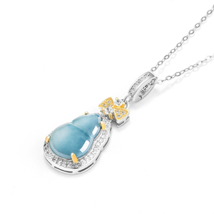 Pendentif naturel en jade bleu de qualité A, motif lys d'eau, en argent S925, serti de jade de qualité glace, pour collier de bijoux pour femme - Product Image 2