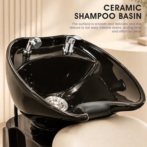 Fauteuil de lavage moderne en cuir marron pour salon de coiffure avec lavabos en céramique et base en fibre de verre – Mobilier professionnel pour salon de coiffure - Product Image 5