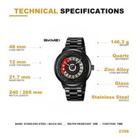 SKMEI 2356 Herrenuhren 3ATM Wasserdicht Luxus Rotierende Quarz-Armbanduhr mit Eigenem Logo Herren Raduhren 3D Sport Felgen-Design