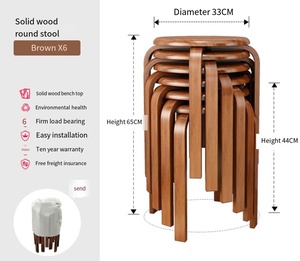 Sillas de Madera sin Respaldo Apilables para el Hogar, para Sala de Estar, Restaurante, Silla de Comedor de Madera Apilable, Silla de Madera Curvada - Product Image 5