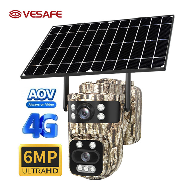 VESAFE4G Wireless 6MP Mini Solar Battery AI Camera 4G IP Waterproof Wall-mounted Installation AOV PTZ Hidden Camera