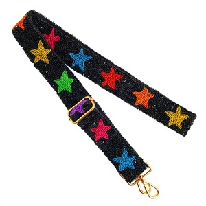 Sangle de sac à main en coton brodé de lettres et d'étoiles, ornée de perles et de cristaux, longueur réglable, personnalisable, OEM, détachable, pour la vente en gros - Product Image 4