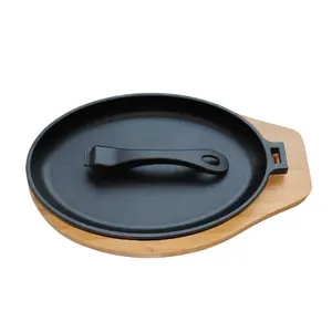 Factory Price Cast Iron Outdoor Cookware Egg Pan Sizzling Steak Plate Removable Handle