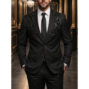 Nuevo Traje de Estilo Casual de Negocios para Hombre, Conjunto de 2 Piezas, Bordado con Cuentas Florales, Solapa de Muesca, <span class=keywords><strong>Ropa</strong></span> de Moda Masculina - Product Image 1