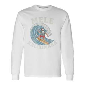 Camiseta de manga larga Mele Kalikimaka Santa Surfing Hawaii Christmas - Product Image 1